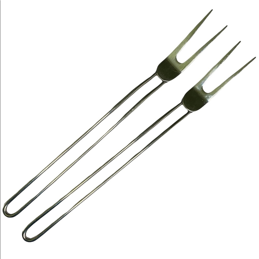 Set Of 2 Stainless Steel Modern Minimalist BBQ Forks 13.5 In. Long Meat Lifters